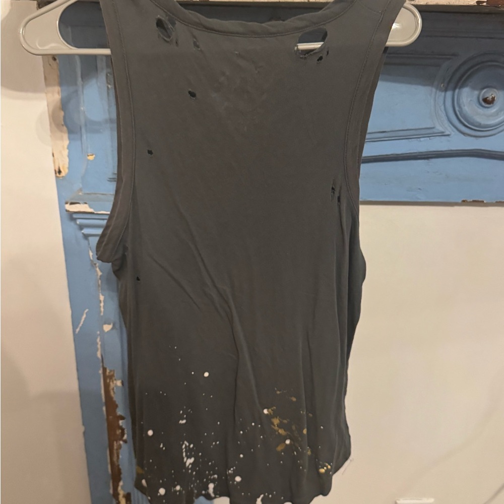 Chaser distressed Gray Tank Top with White Lightning Bolt - Picture 4 of 4